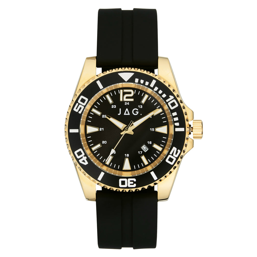 Jag Newport Gold Tone & Black Silicone Watch J2698