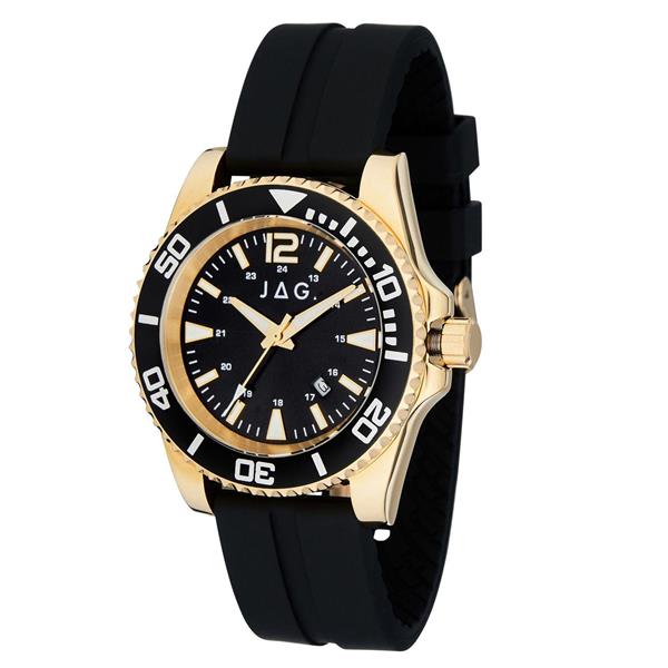 Jag Newport Gold Tone & Black Silicone Watch J2698