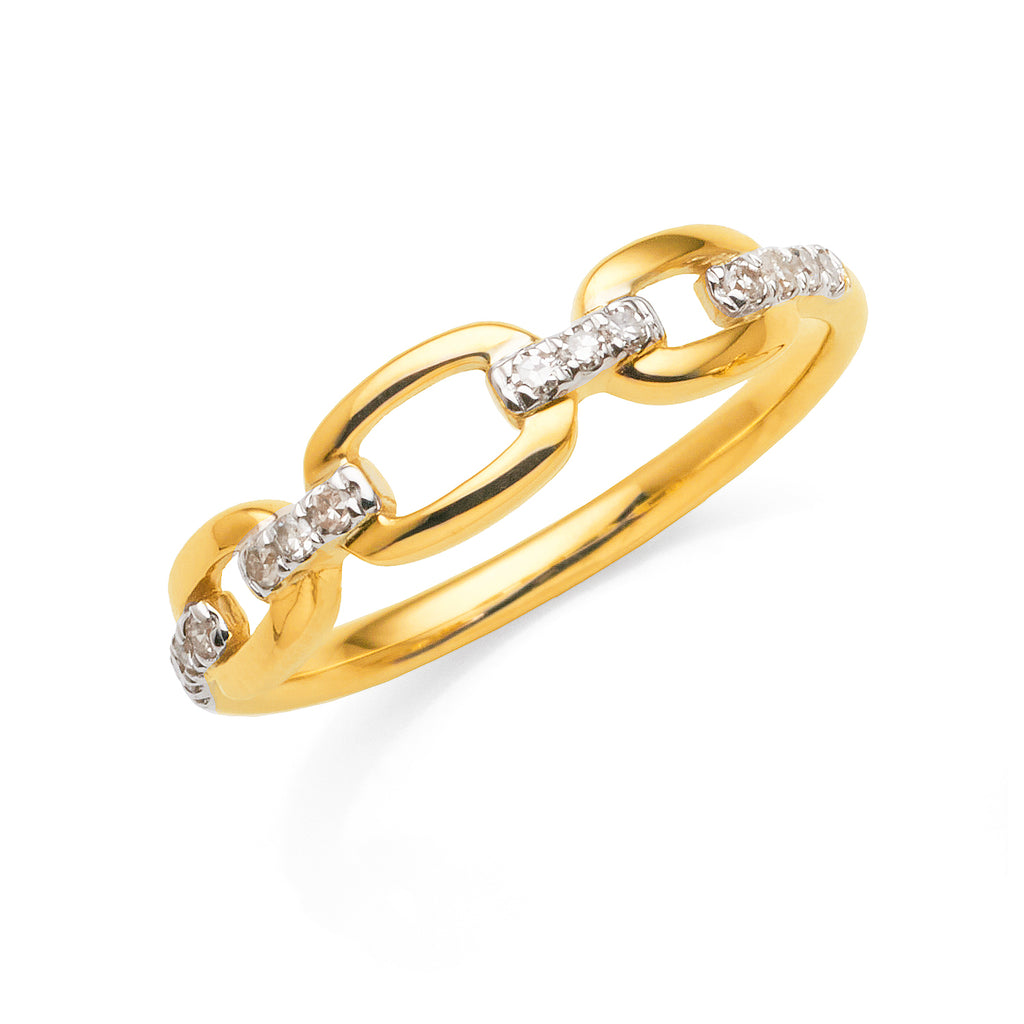 9ct Yellow Gold Diamond Open Interlocking Link Ring