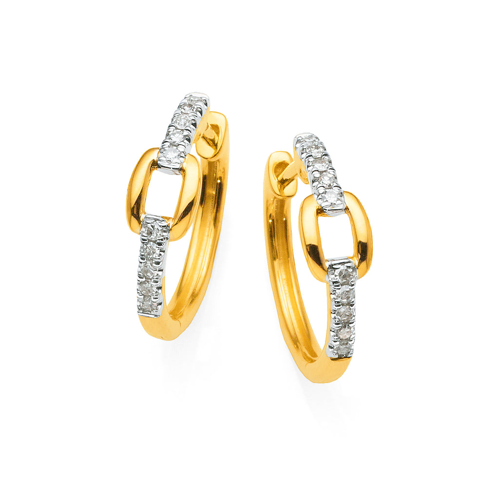 9ct Yellow Gold Diamond Oval Link Hoop Earrings
