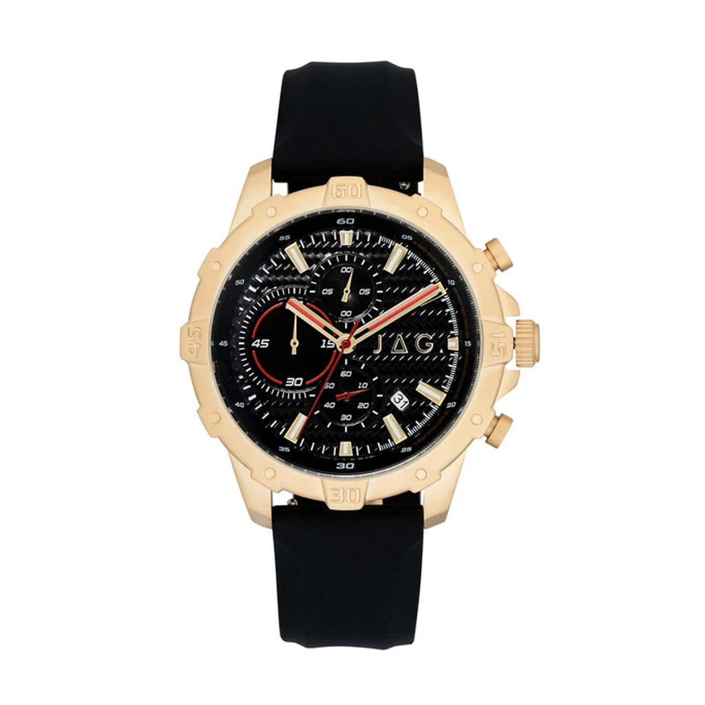 Jag Chronograph Bathurst Gold-Tone Black Silicone Strap Watc