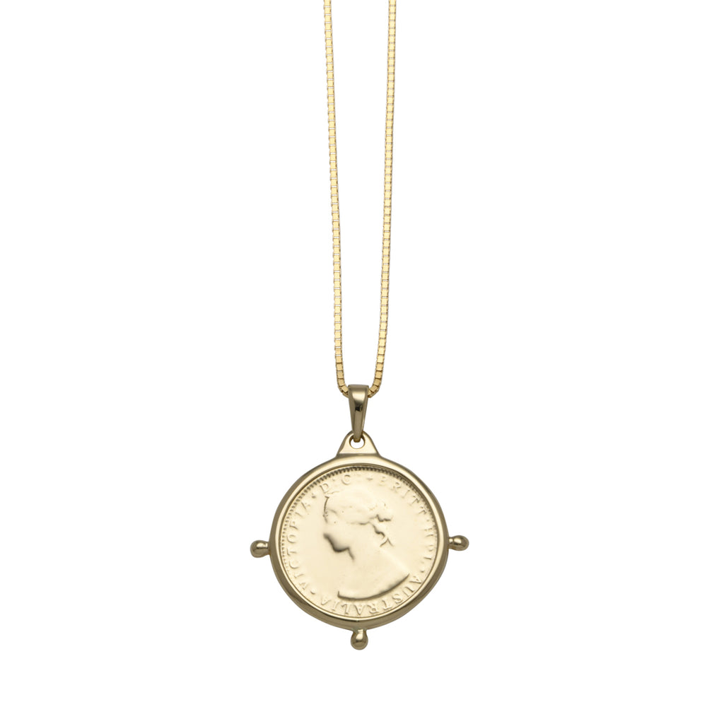 Von Treskow Luxe 9ct Gold Sixpence Coin Compass Necklace LUX
