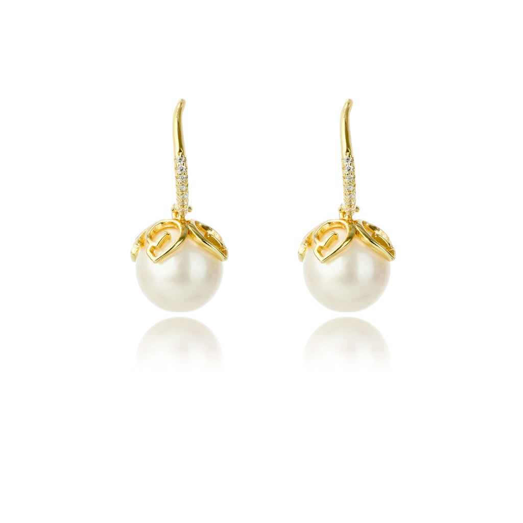 Georgini 'Oceans Palm Cove' Gold Tone Pearl Hook Earrings IE