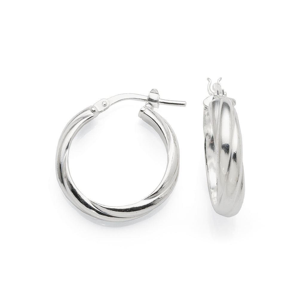 Sterling Silver Diagonal Twist 15mm Hoop