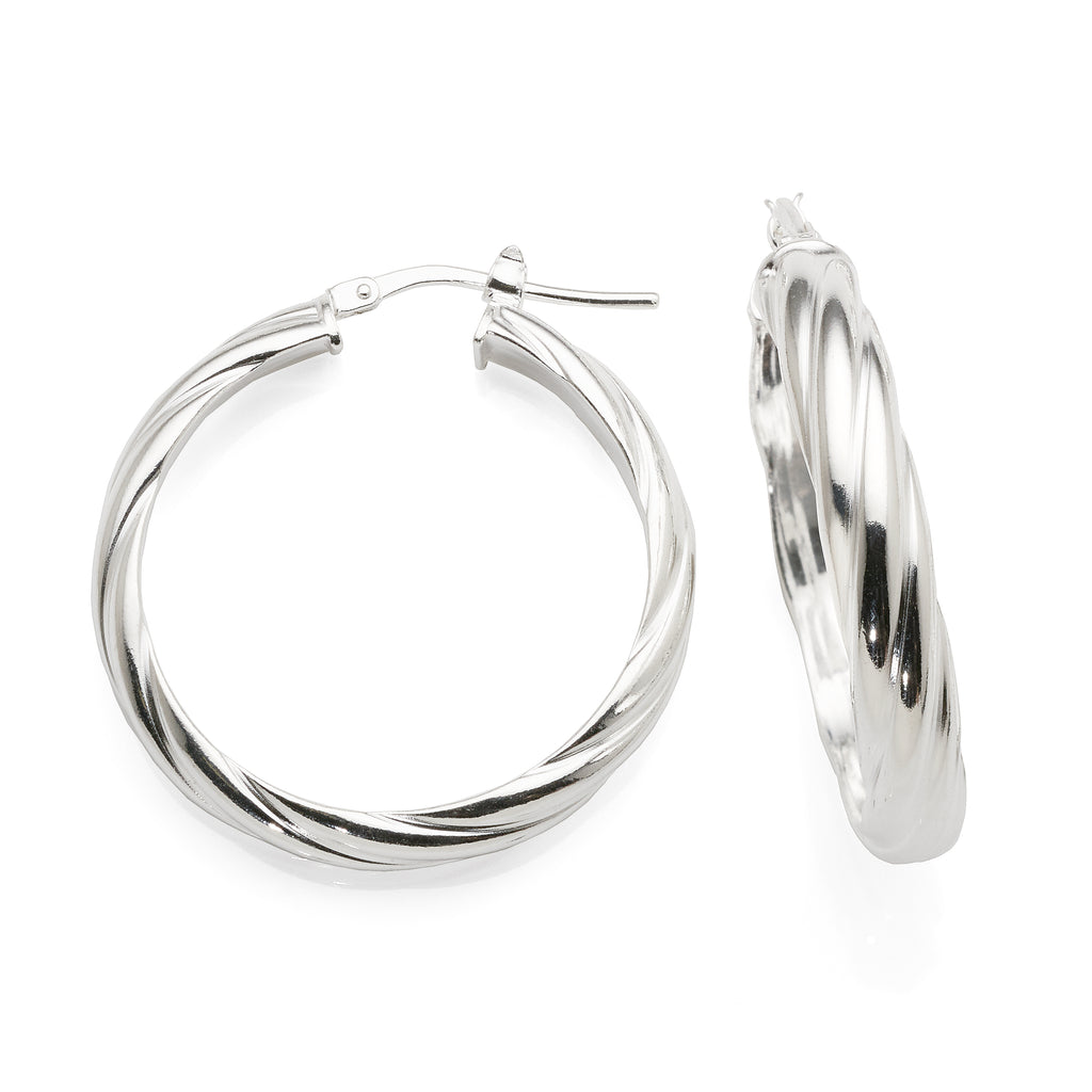 Sterling Silver Round Twist 25mm Hoop Earrings