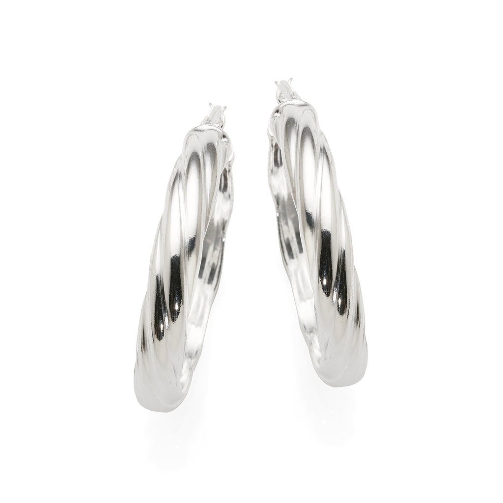 Sterling Silver Round Twist 25mm Hoop Earrings