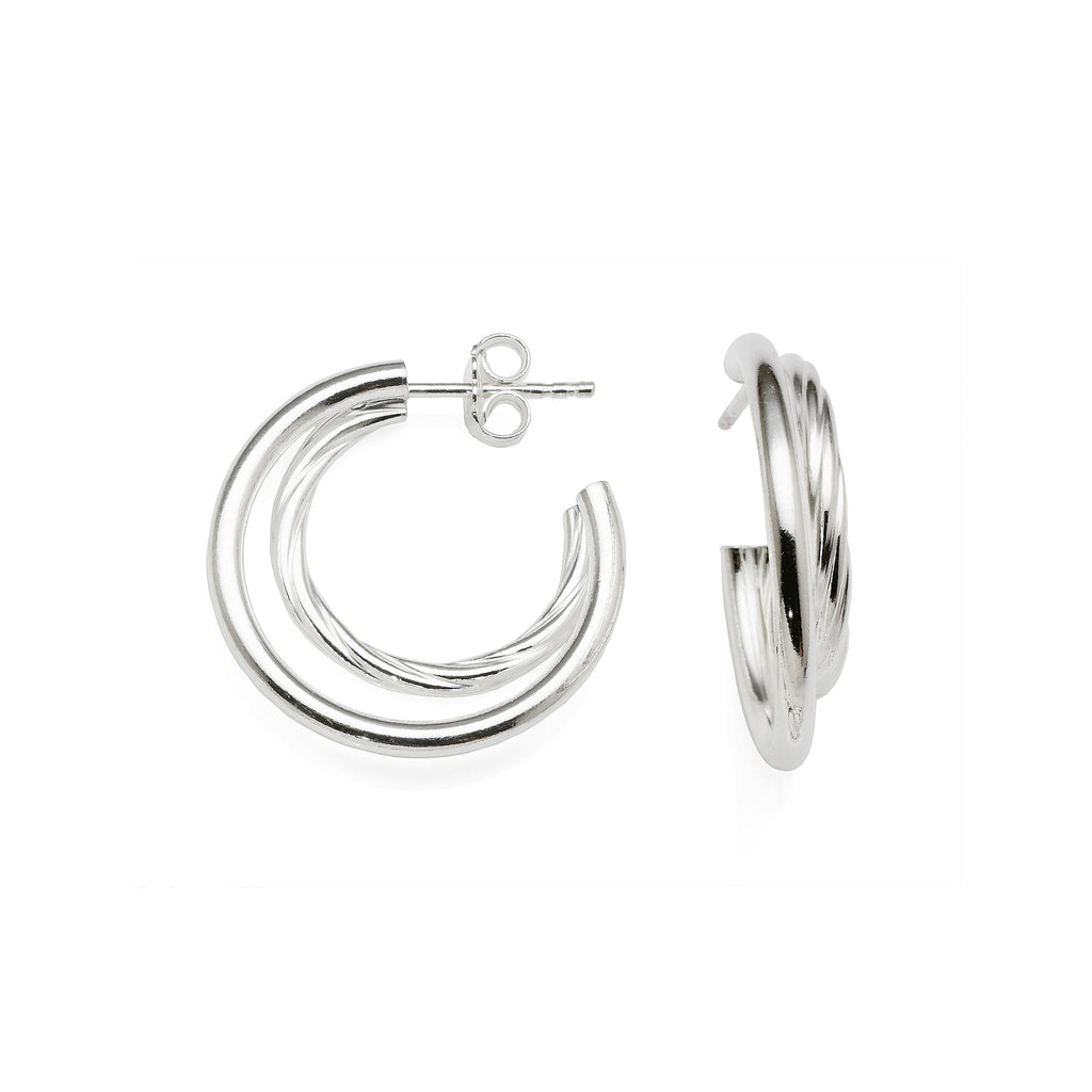 Sterling Silver 20mm & 15mm Double 3/4 Hoop Stud Earrings