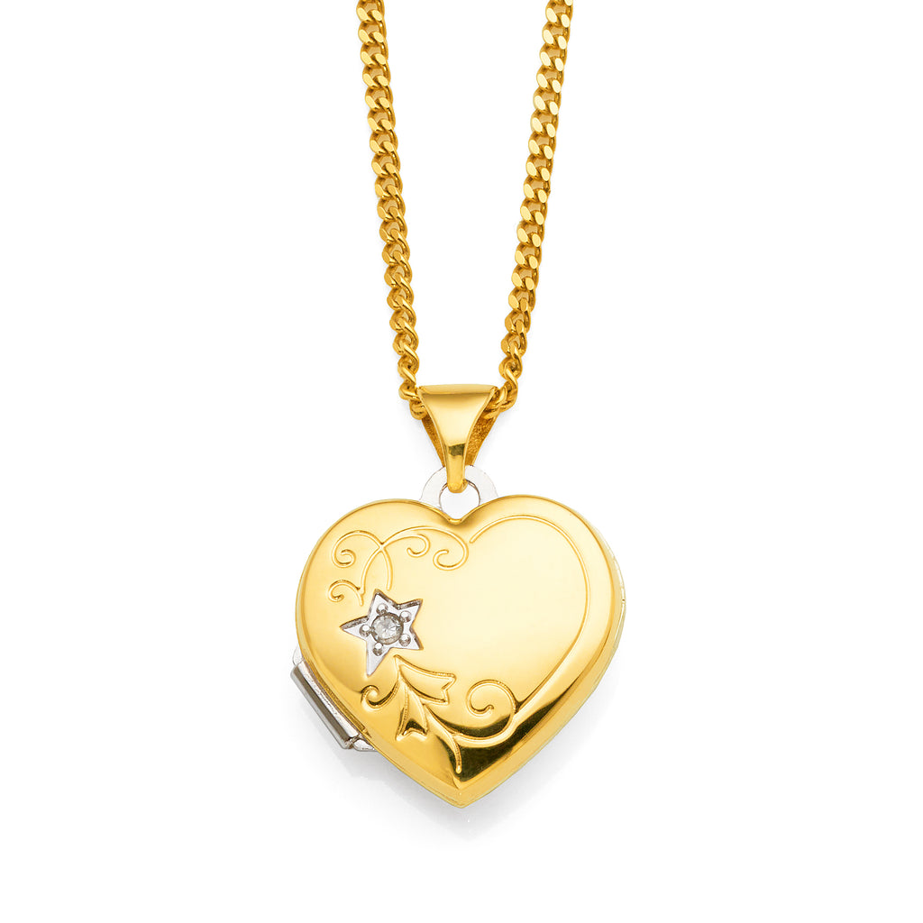9ct Yellow Gold & Sterling Silver Diamond Heart Locket
