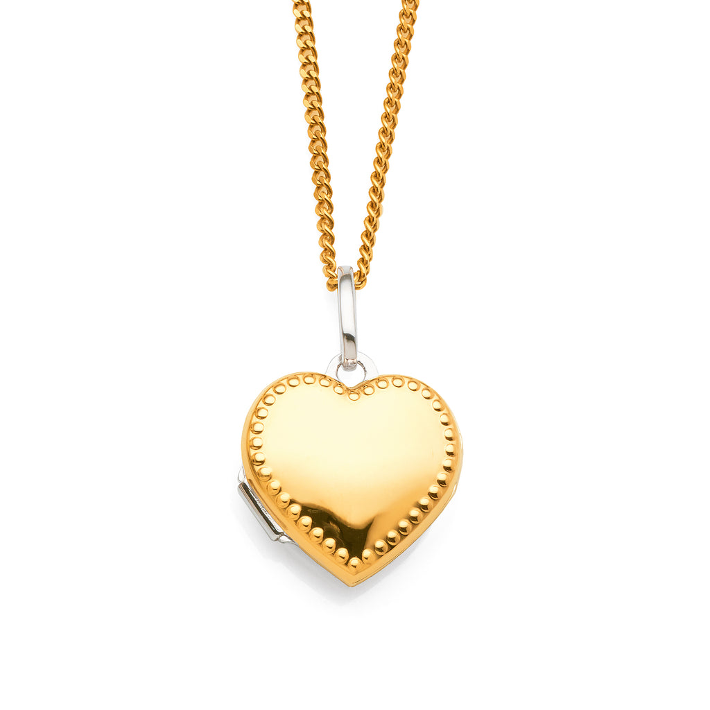 9ct Yellow Gold & Sterling Silver Beaded Edge Heart Locket