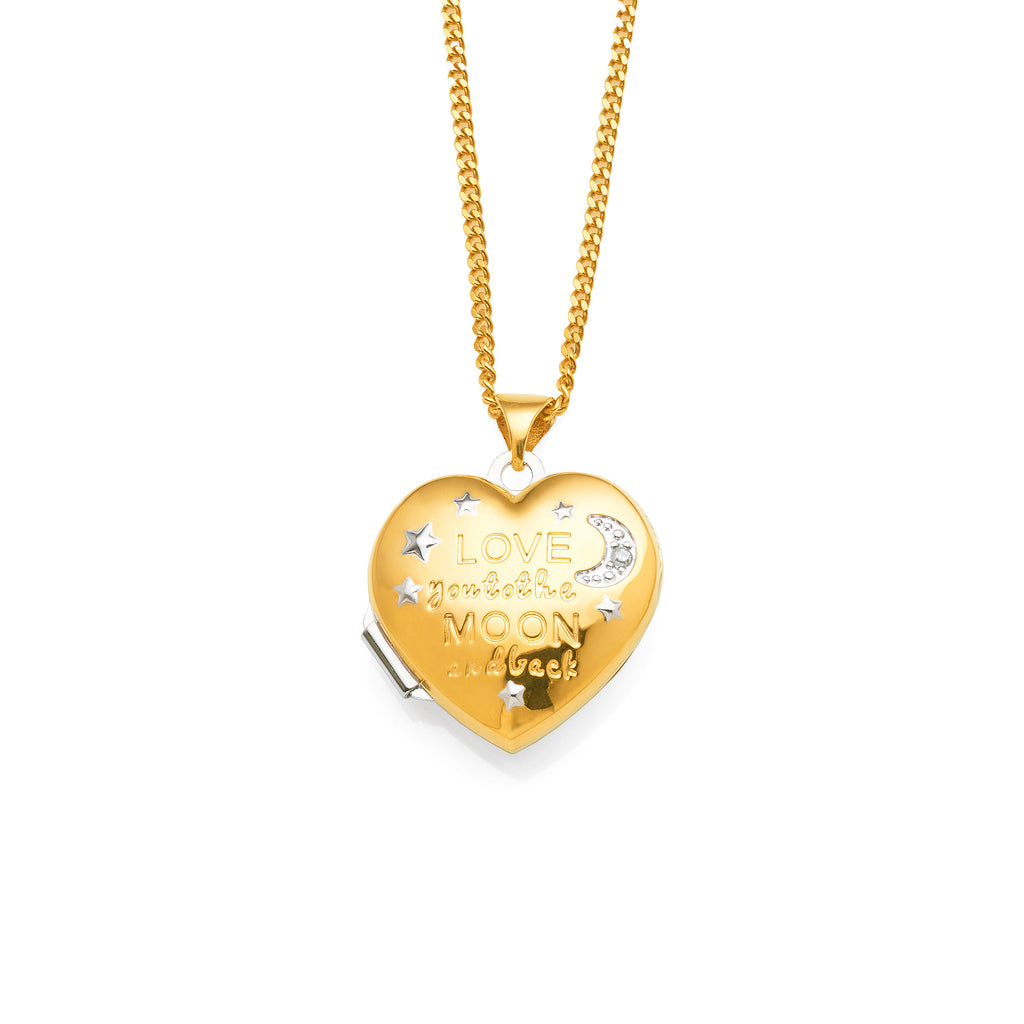 9ct Yellow Gold & Sterling Silver Diamond Star & Moon Heart