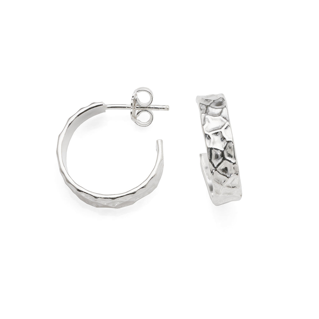 Sterling Silver Hammered Pattern 3/4 Hoop Stud Earrings