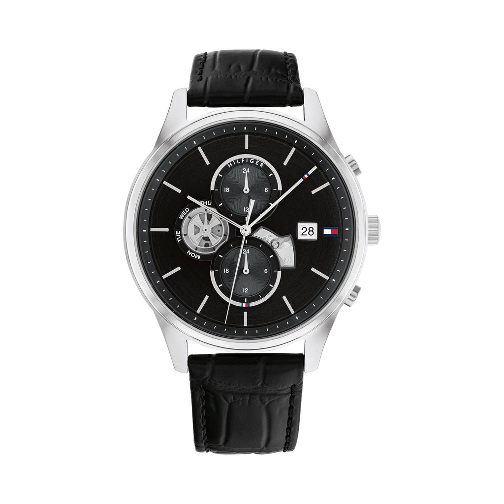 Tommy Hilfiger 'Weston' Multi-Function Black Leather Watch 1