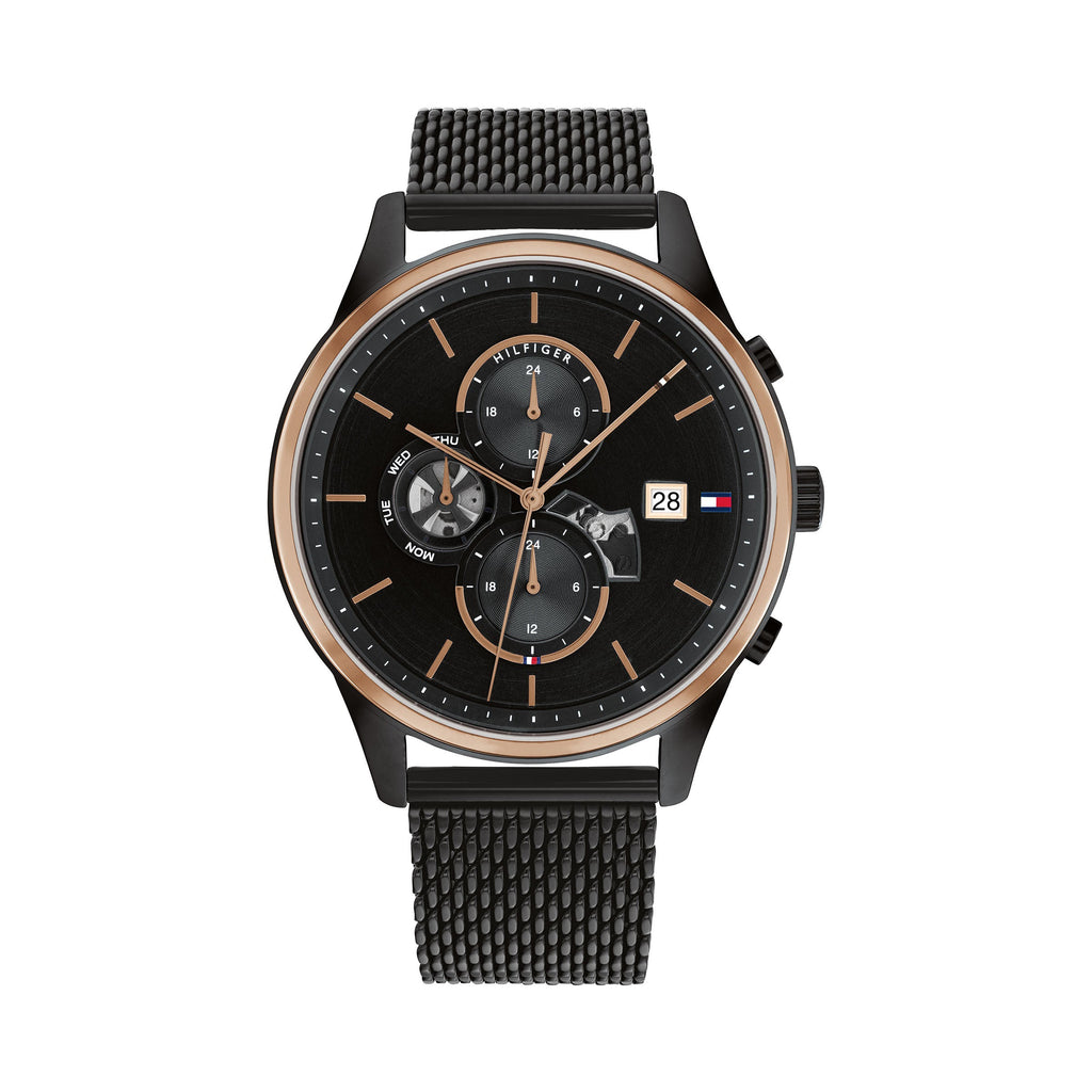 Tommy Hilfiger 'Weston' Multi-Function Black Mesh Strap Watc