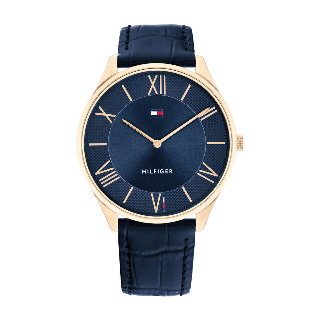 Tommy Hilfiger 'Becker' Rose Tone Navy Blue Leather Watch 17