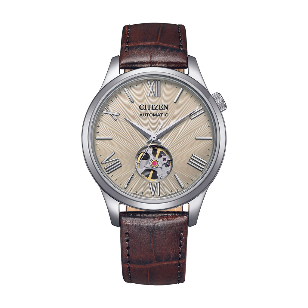 Citizen Mechanical Automatic Open Heart Brown Leather Watch