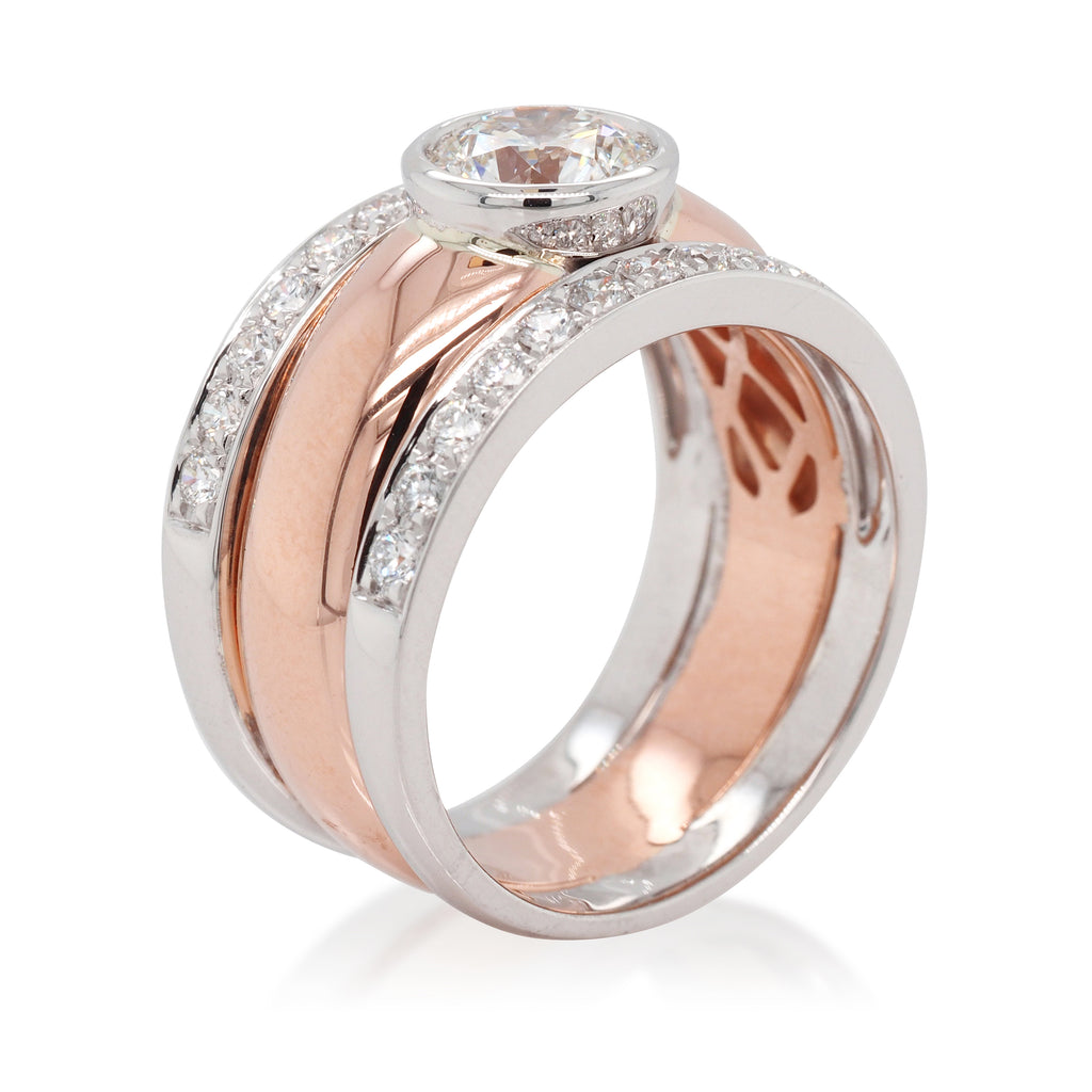 9ct Rose Gold Lab Created Diamond Bezel Set Diamond Sides TW