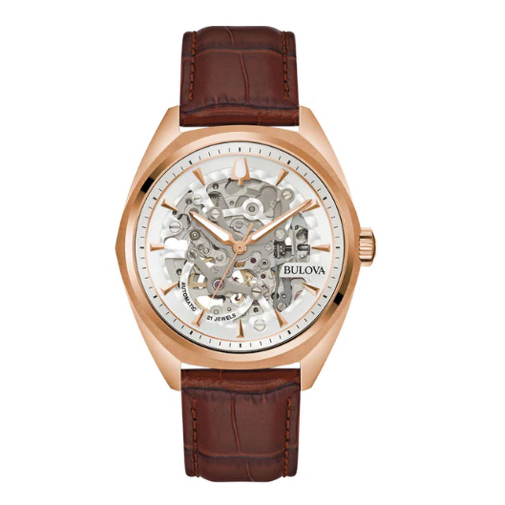 Bulova Rose-Tone Stainless Steel Automatic Leather Strap Wat