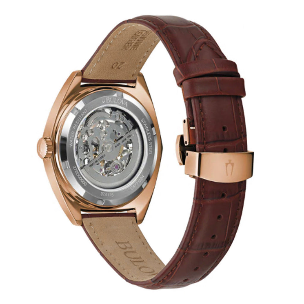 Bulova Rose-Tone Stainless Steel Automatic Leather Strap Wat