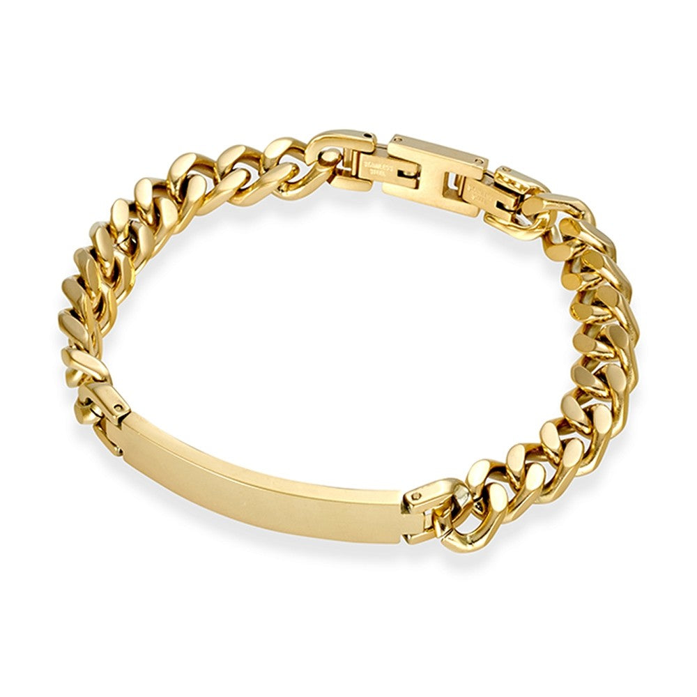 Blaze Gold Tone Stainless Steel Flat Curb ID Bracelet SSB241