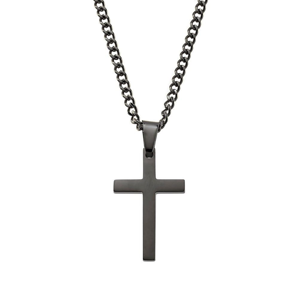 Blaze Black Stainless Steel Cross Pendant on 55cm Curb Chain