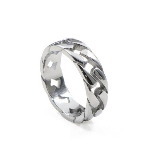 Blaze Stainless Steel Polished Flat Cuban Link Ring SSR249