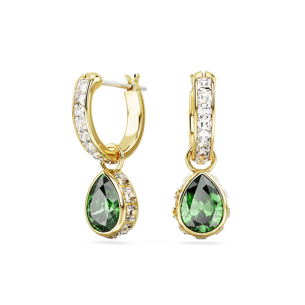 Swarovski Stilla Gold Tone Green Pear Cut Crystal Hoops 5662