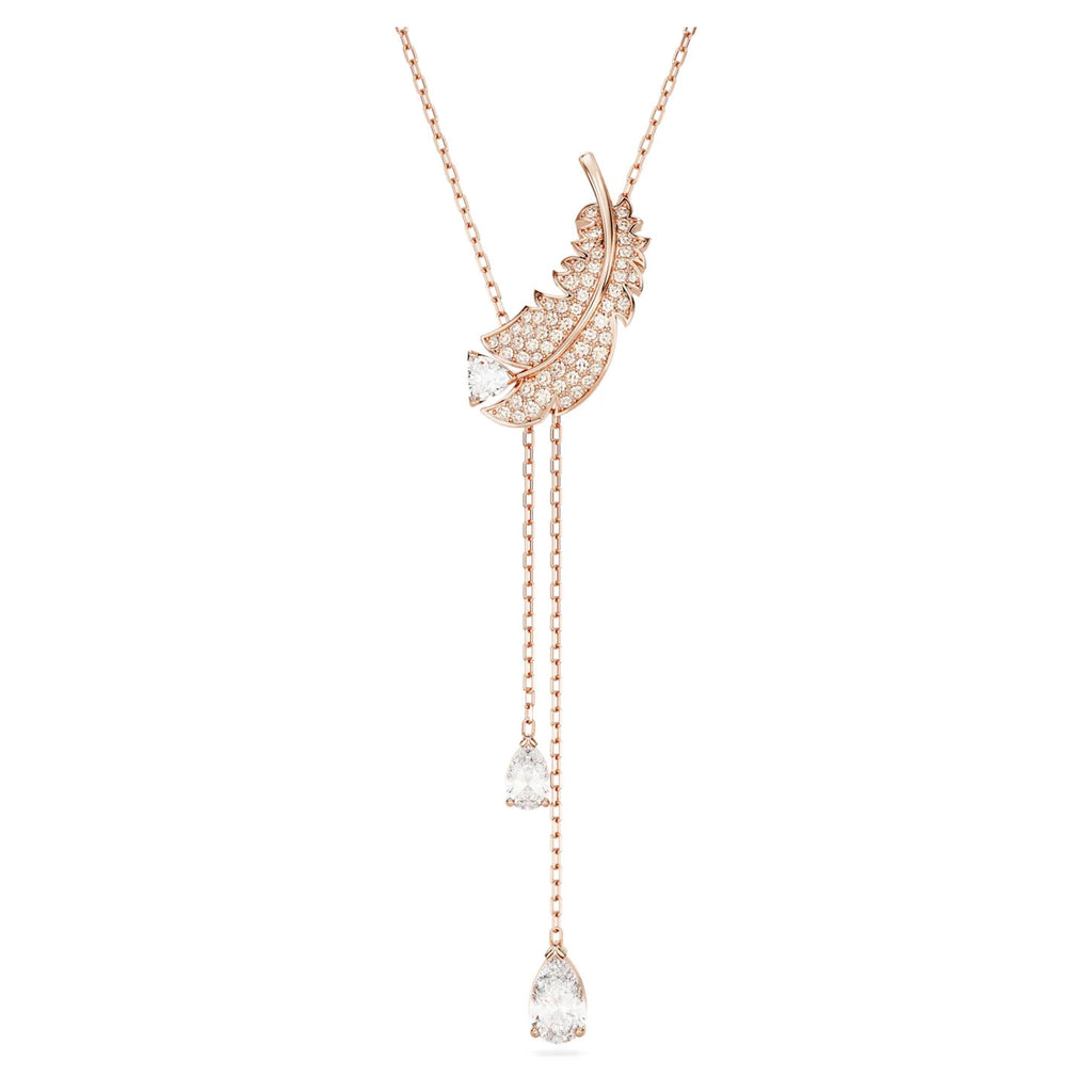 Swarovski 'Y' Nice Rose Tone Feather 43cm Necklace 5663485