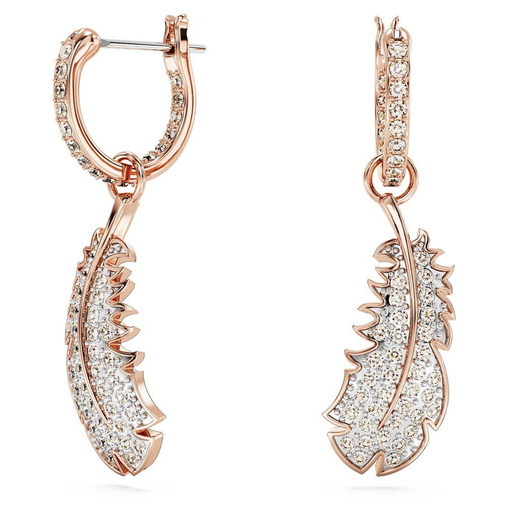 Swarovski Nice Rose Tone Feather Hoop Earrings 5663486