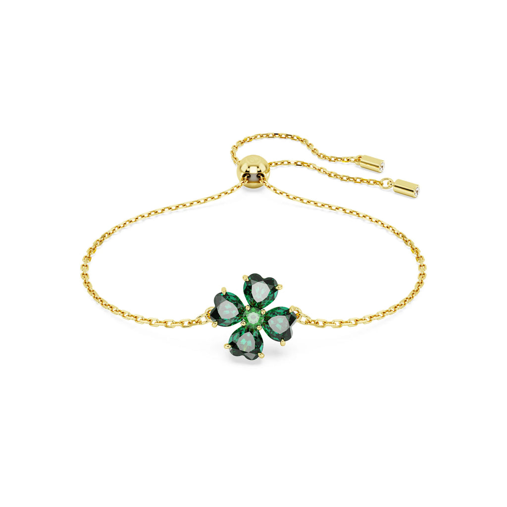 Swarovski Idyllia Gold Tone Green Crystal Clover Bracelet 56