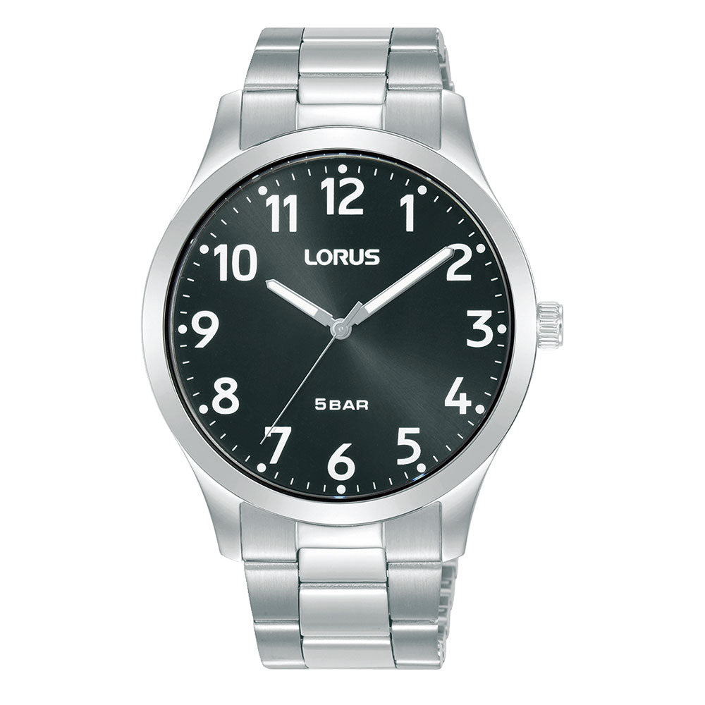 Lorus Stainless Steel Black Dial White Accent Analogue Watch