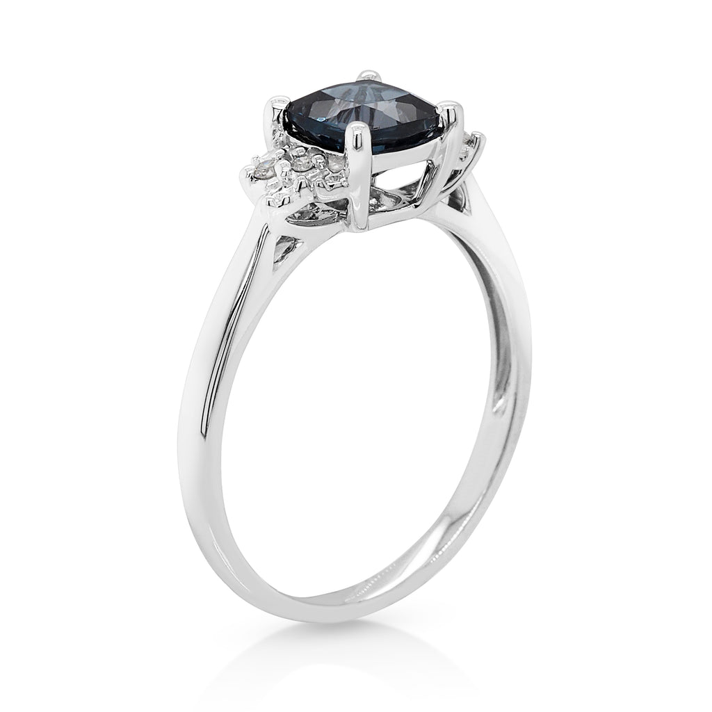 9ct White Gold Cushion Cut London Blue Topaz & Diamond Ring