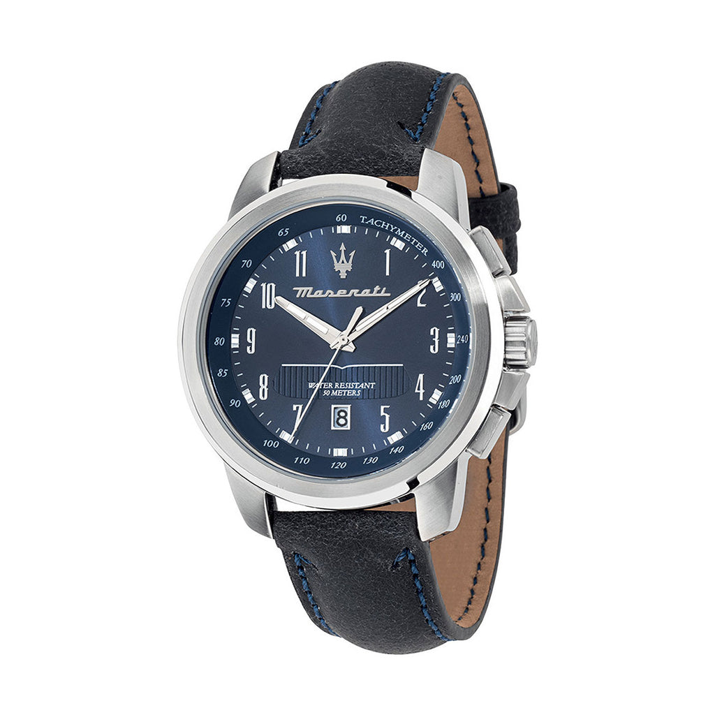 Maserati Successo Chronograph Blue Leather Watch R8851121003