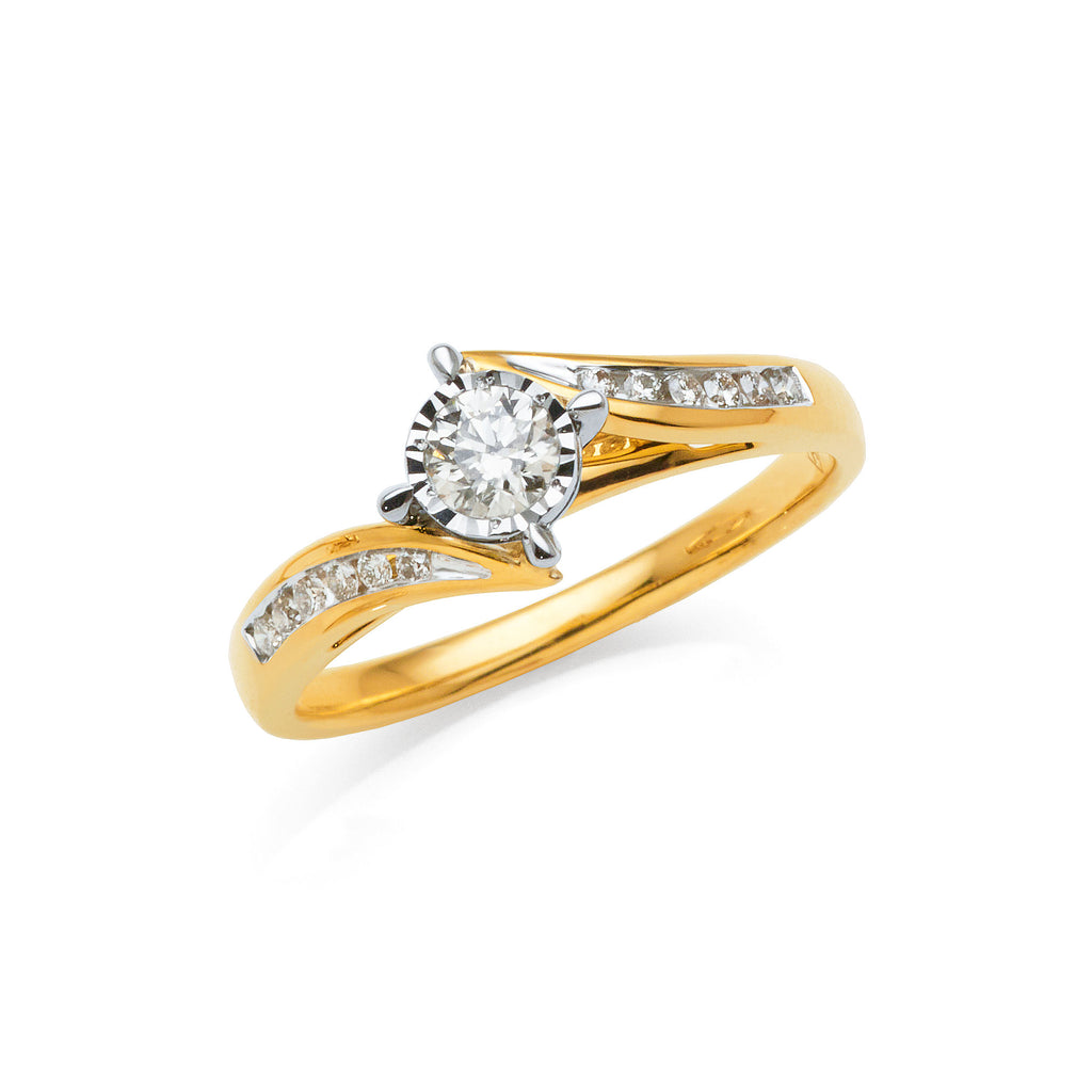 9ct Yellow Gold Brilliant Cut Diamond Offset Engagement Ring