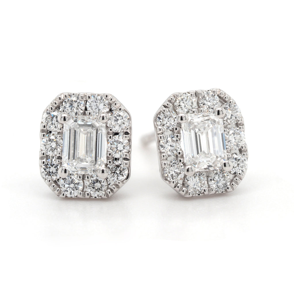 9ct White Gold Emerald Cut Lab Grown Diamond Halo Studs TDW