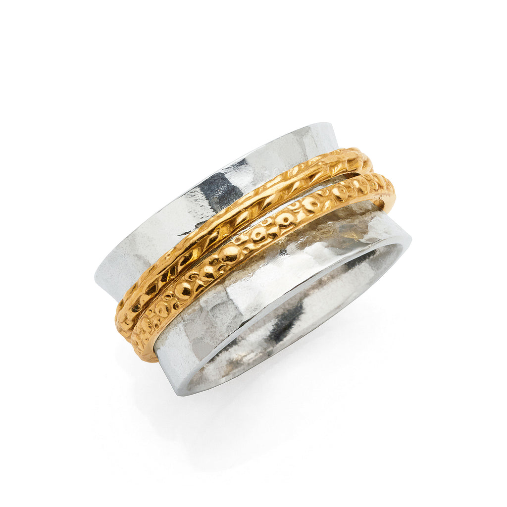 Sterling Silver Concaved Ring With Gold Tone Spinning Centre