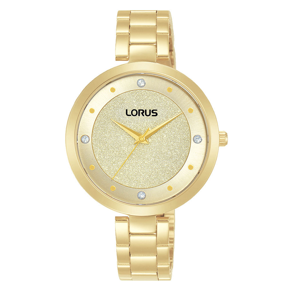 Lorus Stainless Steel Gold-Tone Crystal Set Dial Watch RG260