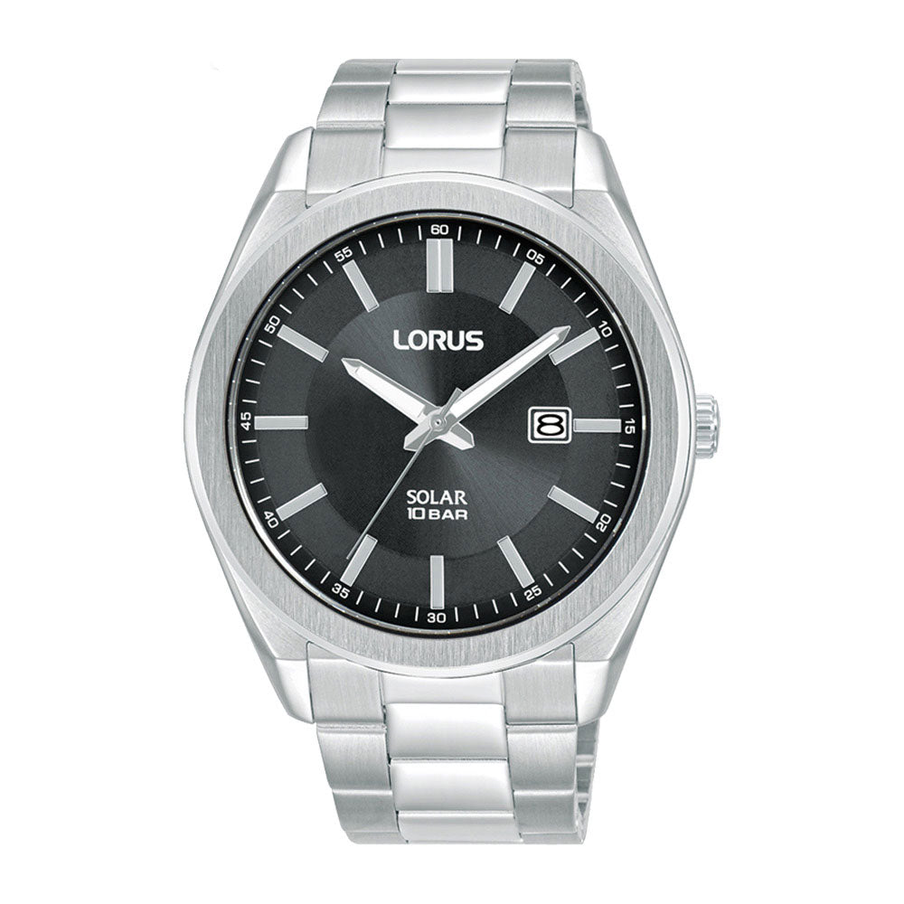 Lorus Stainless Steel Black Sunray Dial Solar Watch RX351AX-