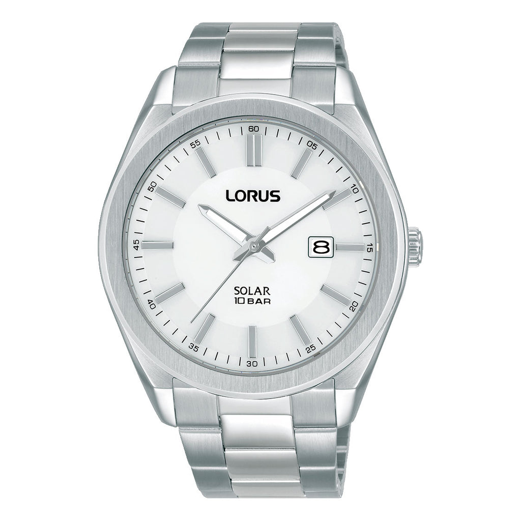 Lorus Stainless Steel White Dial Solar Watch RX355AX-9