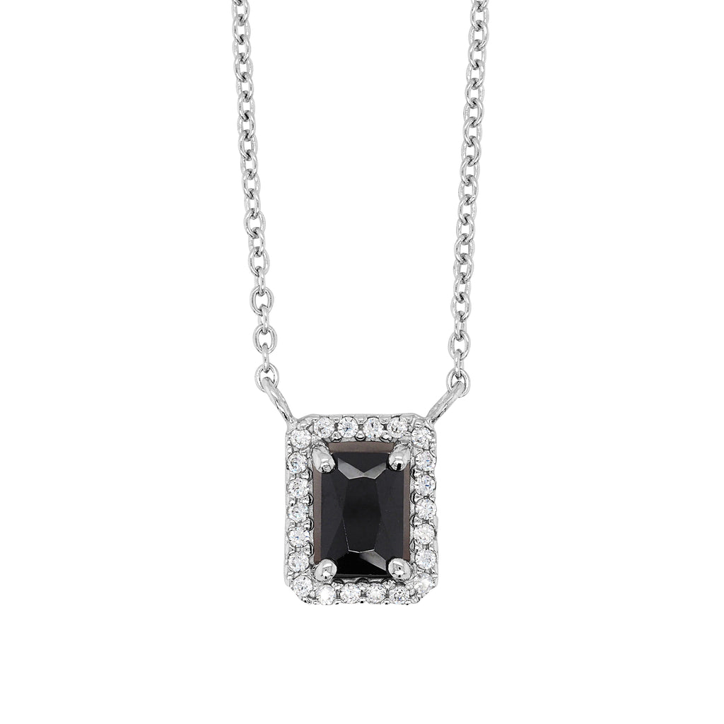 Sterling Silver Black Rectangle Cubic Zirconia Halo Pendant
