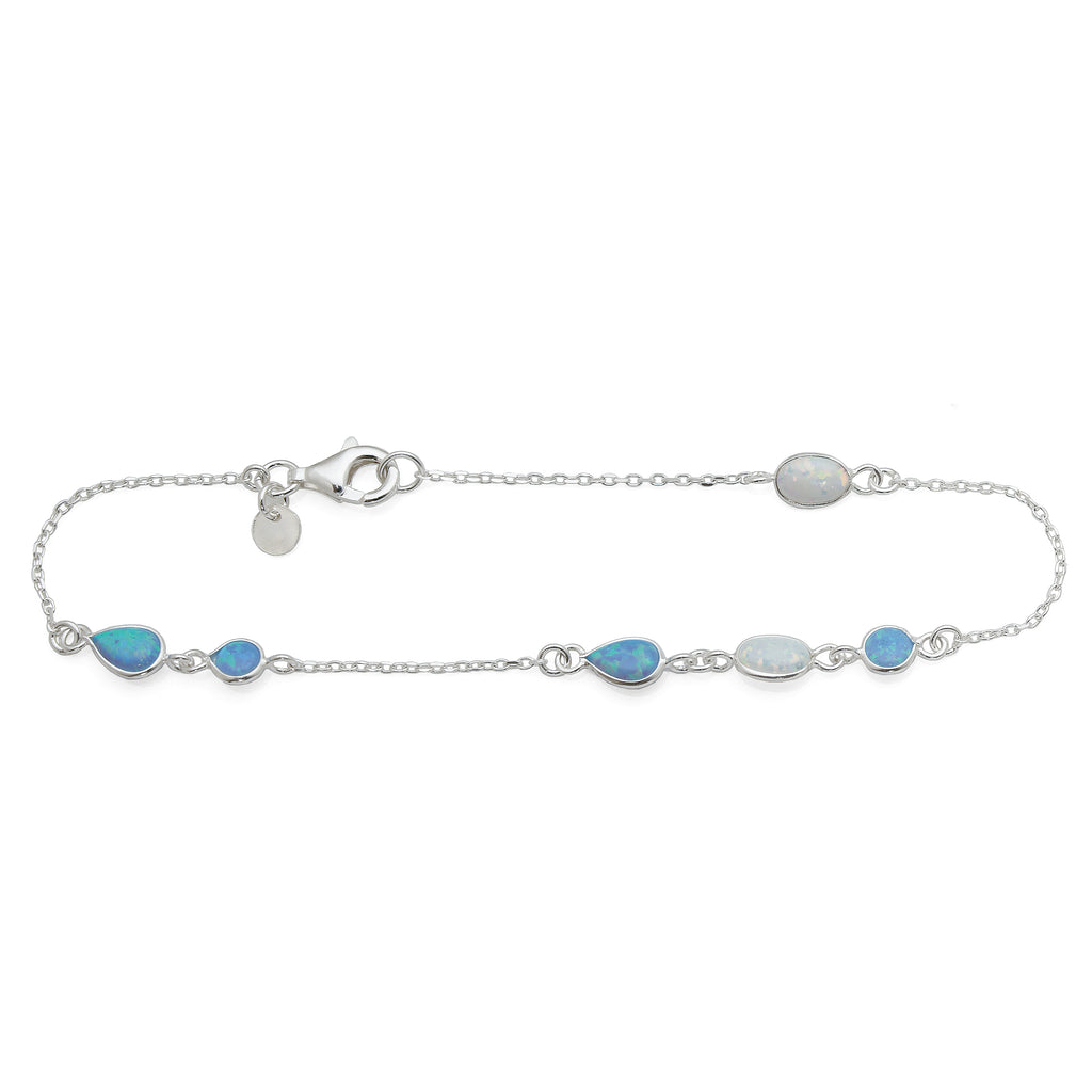 Sterling Silver Blue & White Created Opal Bracelet