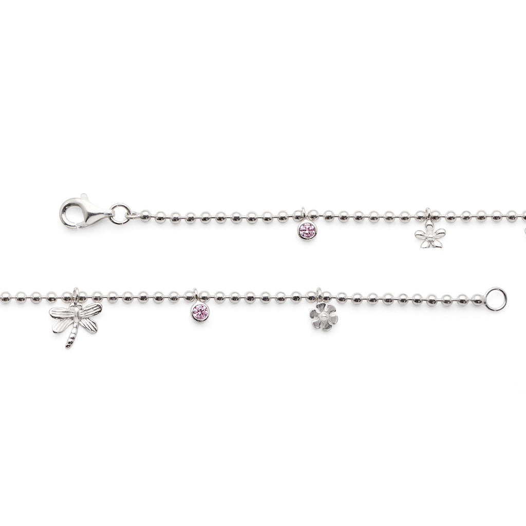 Sterling Silver Cubic Zirconia Hanging Charm Ball Bracelet