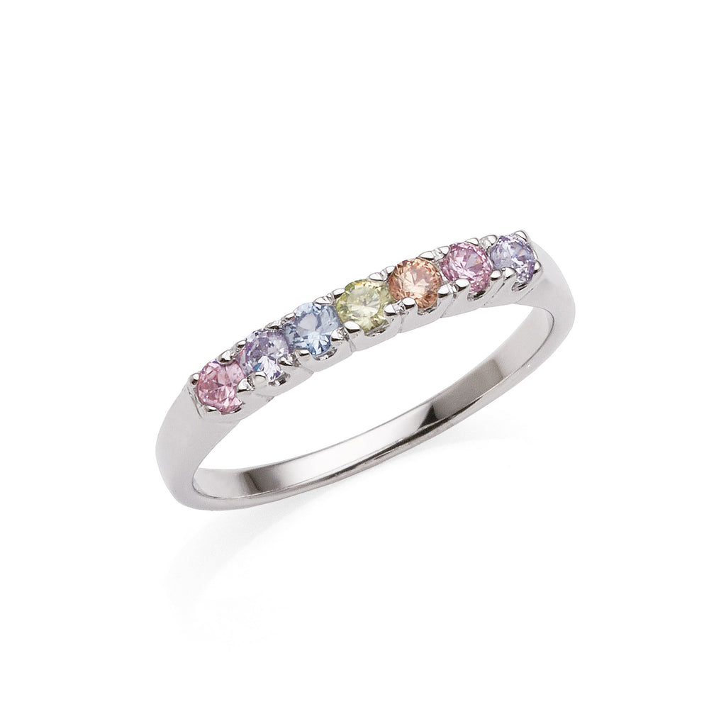 Sterling Silver Pastel Multi-Coloured Cubic Zirconia Ring
