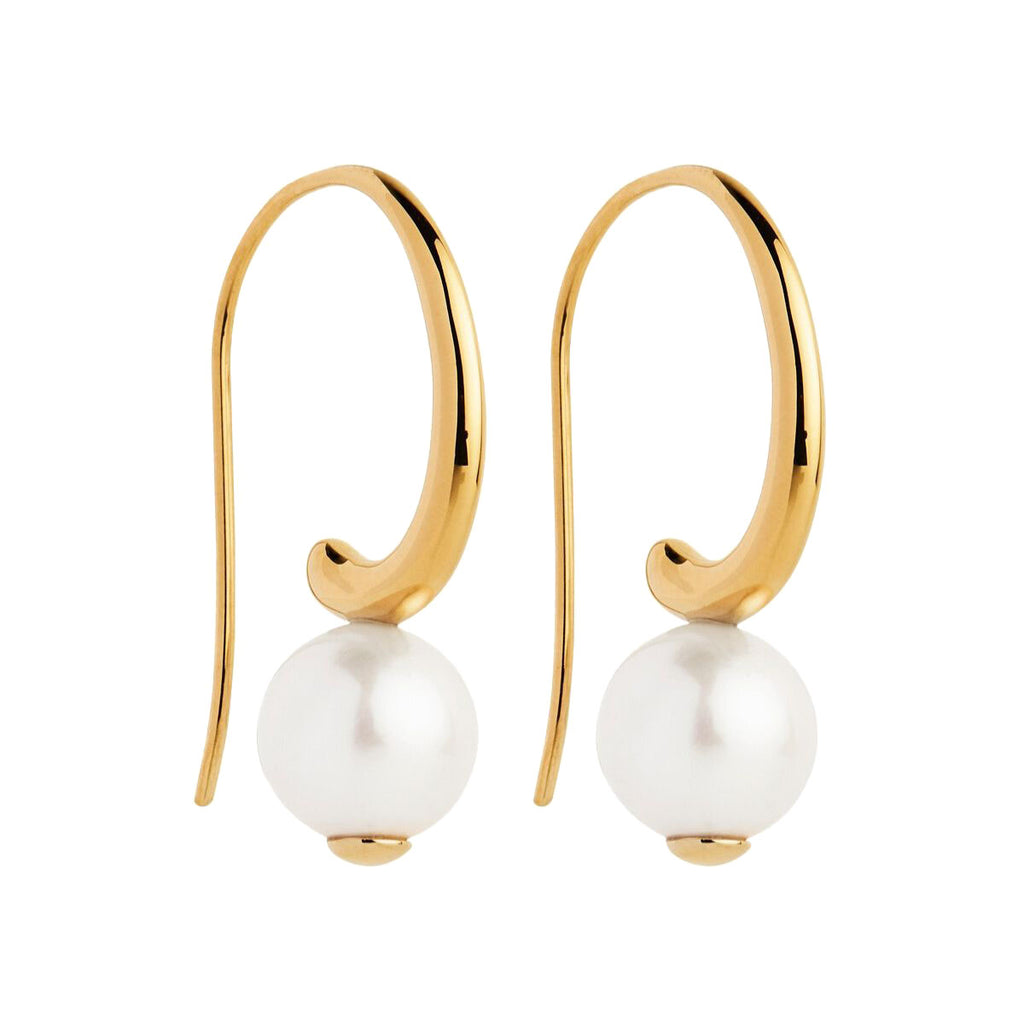 Najo Fern Gold Tone Sterling Silver Pearl Drop Hook Earrings