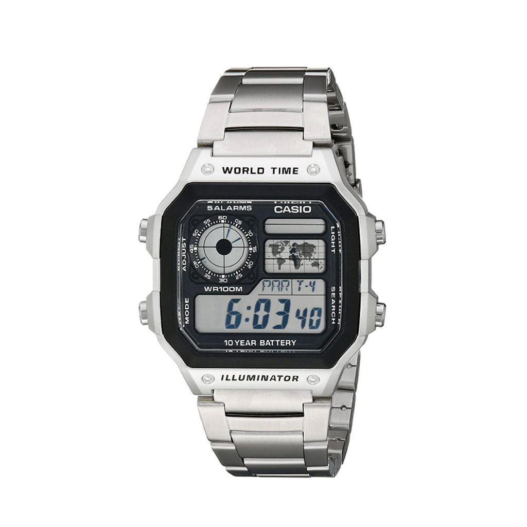 Casio World Time Silver Digital Watch AE1200WHD-1A