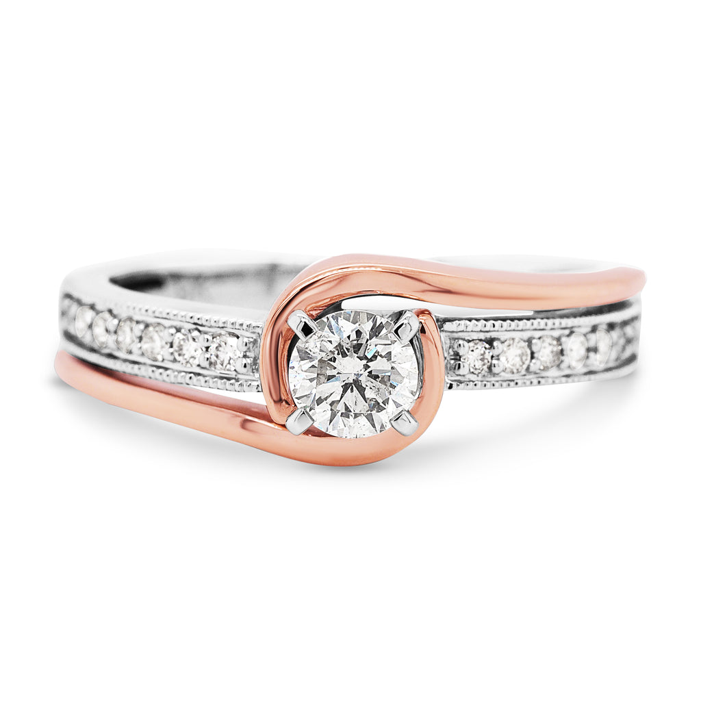 9ct White & Rose Gold Diamond Offset Swirl Ring TDW 0.50CT