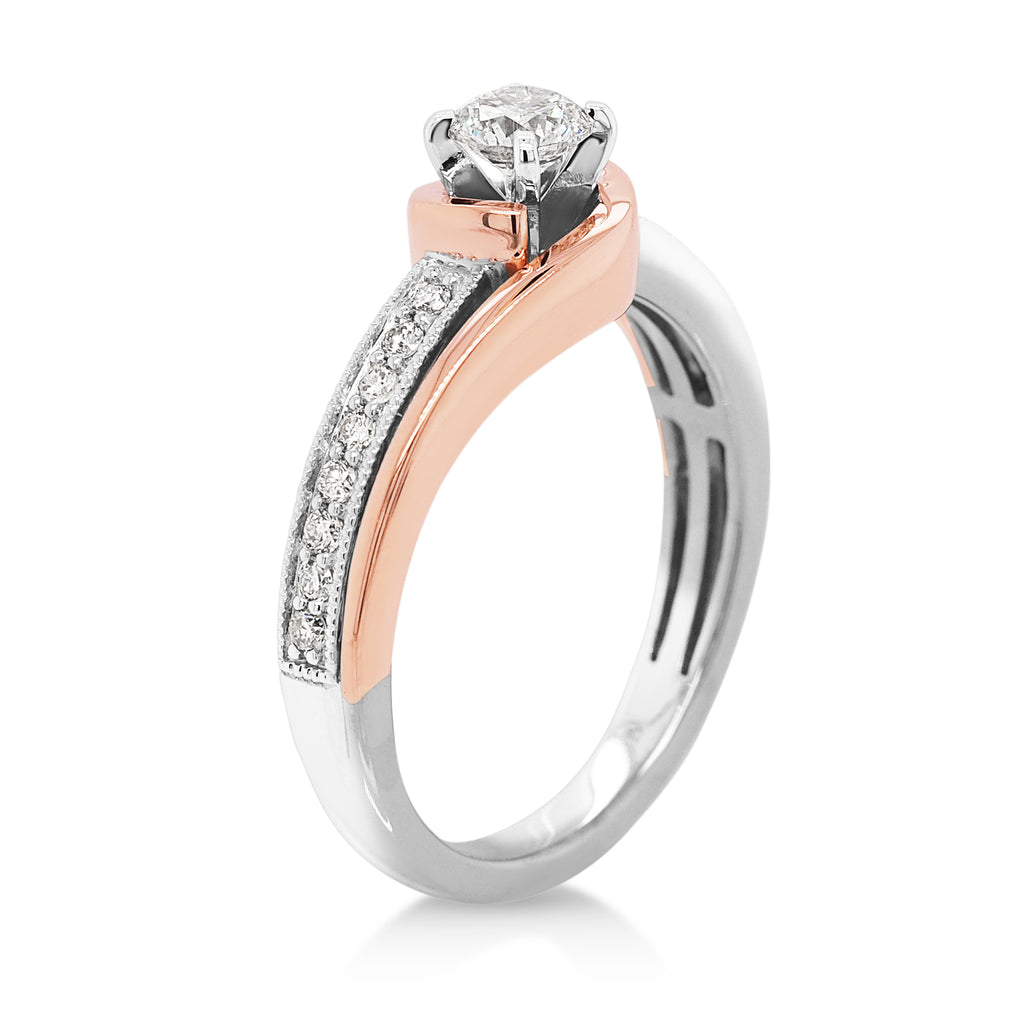 9ct White & Rose Gold Diamond Offset Swirl Ring TDW 0.50CT