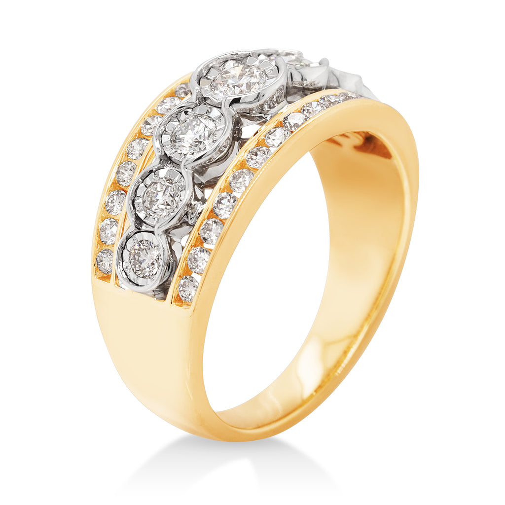 9ct Gold 2-Tone Graduating Diamond Tapered Band TDW 1CT