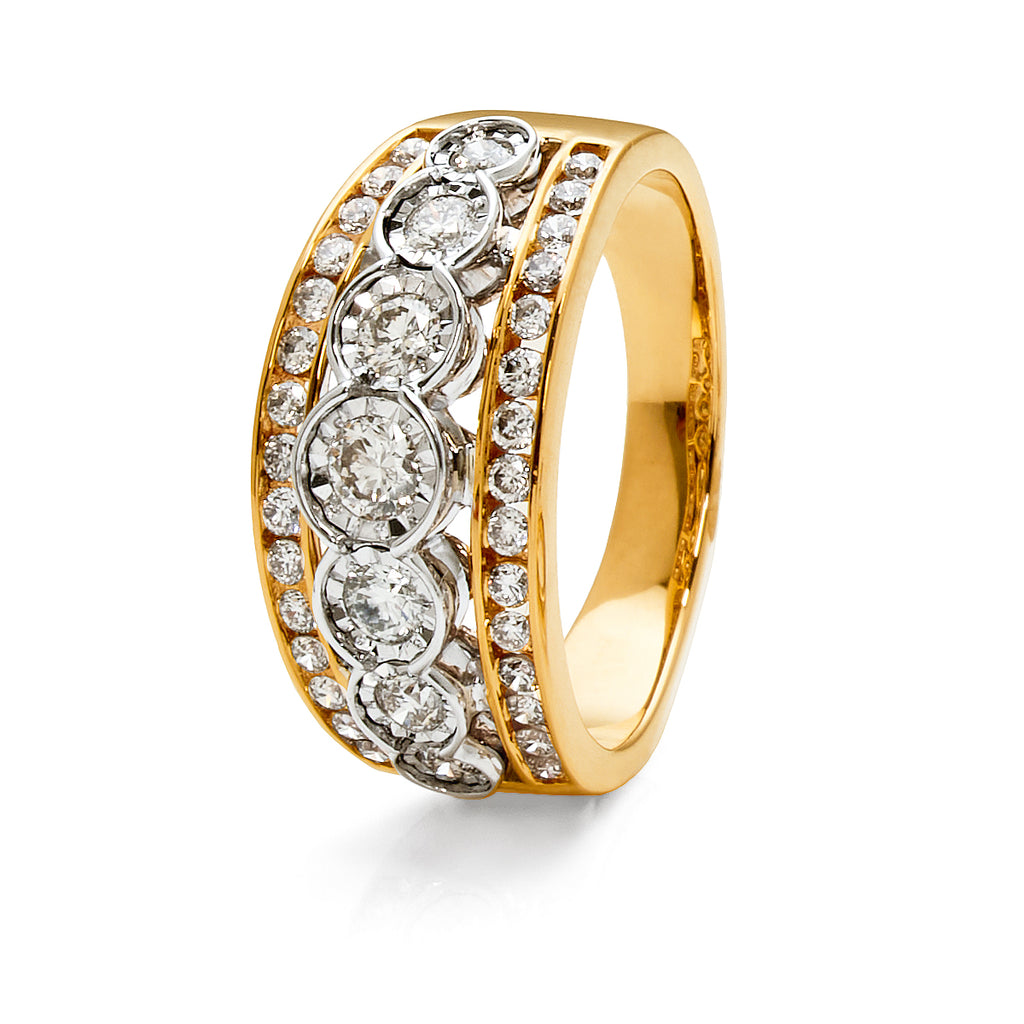 9ct Gold 2-Tone Graduating Diamond Tapered Band TDW 1CT