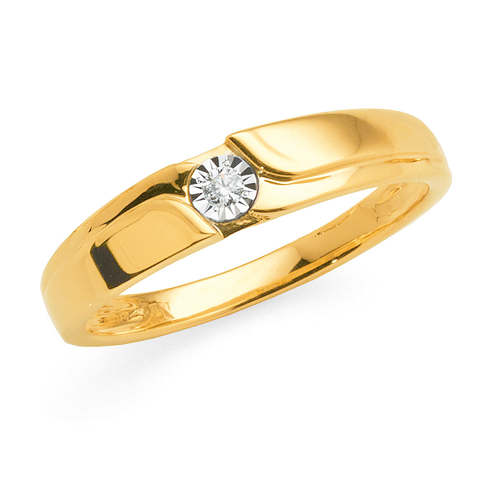 9ct Yellow Gold Bezel Set Diamond Offset Ring