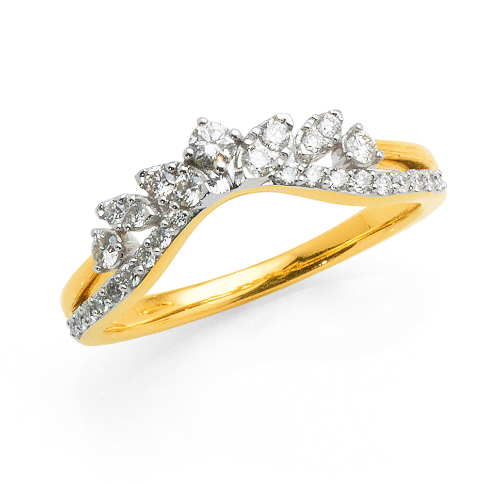 9ct Yellow Gold Diamond Curved Crown Ring TDW 0.39CT